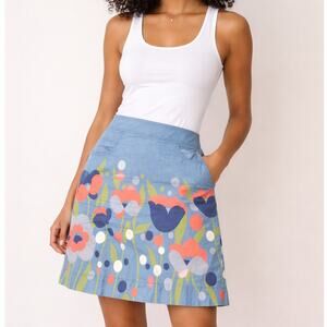 Boden Skirt Floral Print Pockets Side Zip 100% Cotton Multicolor Size 8